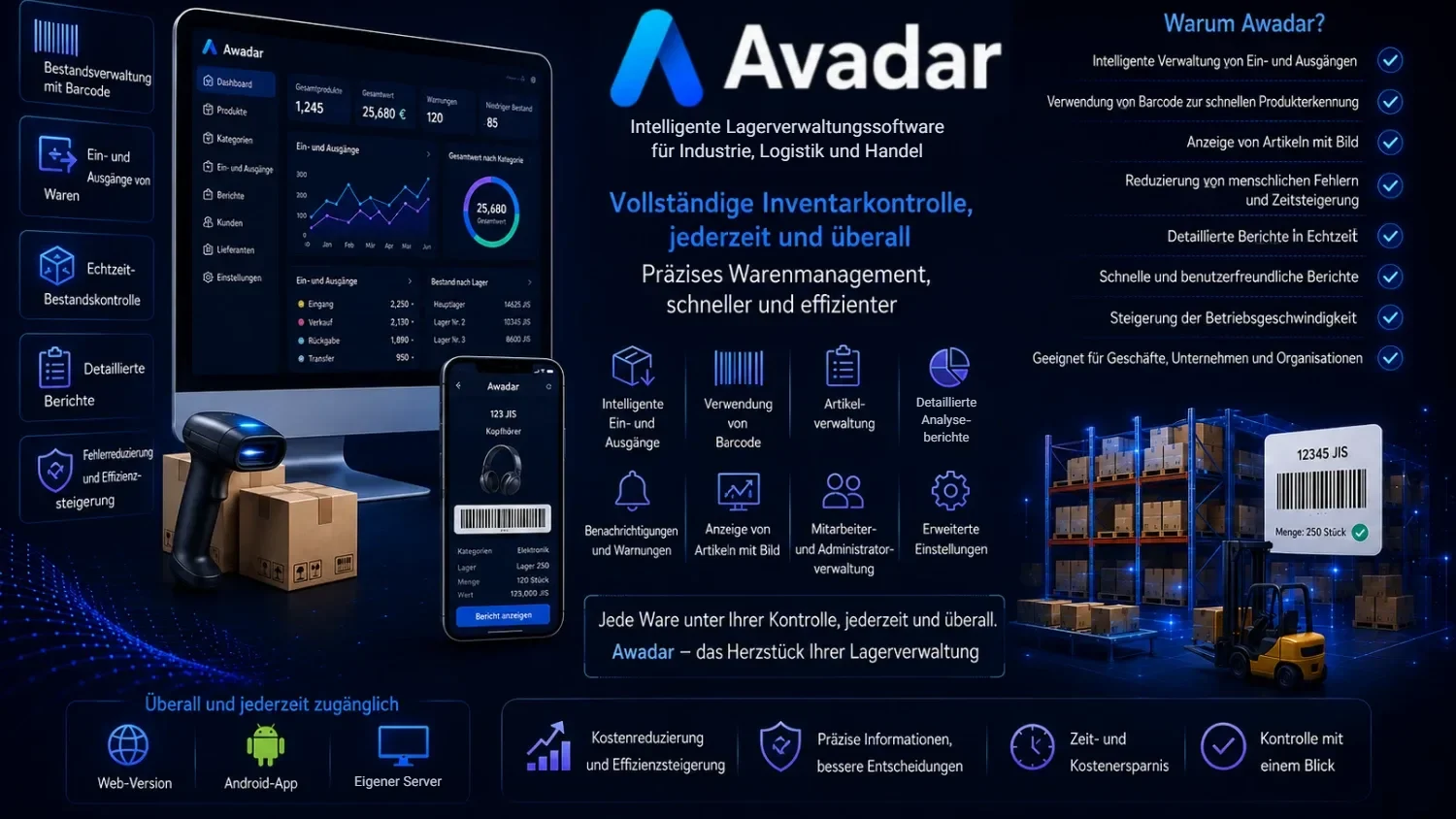 Avadar – Lagerverwaltungssoftware mit Barcode und QR in drei Editionen